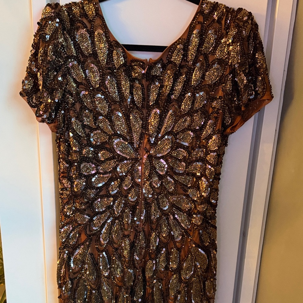 Mac Duggal Gold and Brown Sequin Maxi Dress - Picture 4 of 5